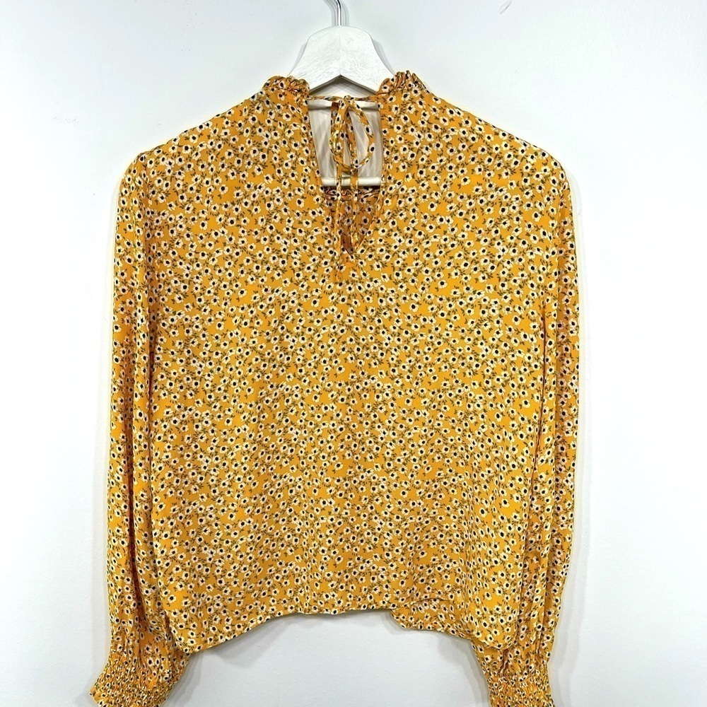 Zara ditsy floral pleated detail mustard yellow blouse size S - Picture 6 of 11